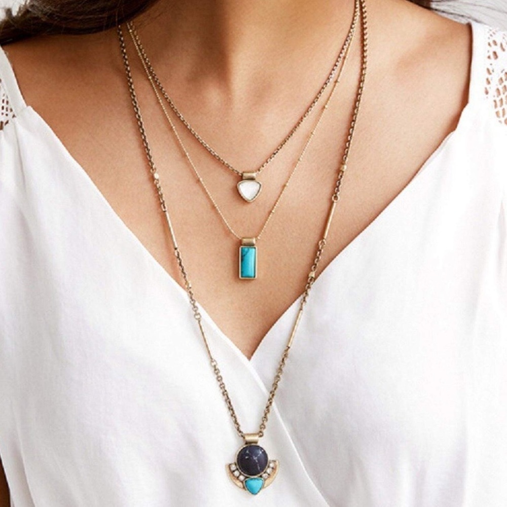 Layered Gemstone Necklace Set
